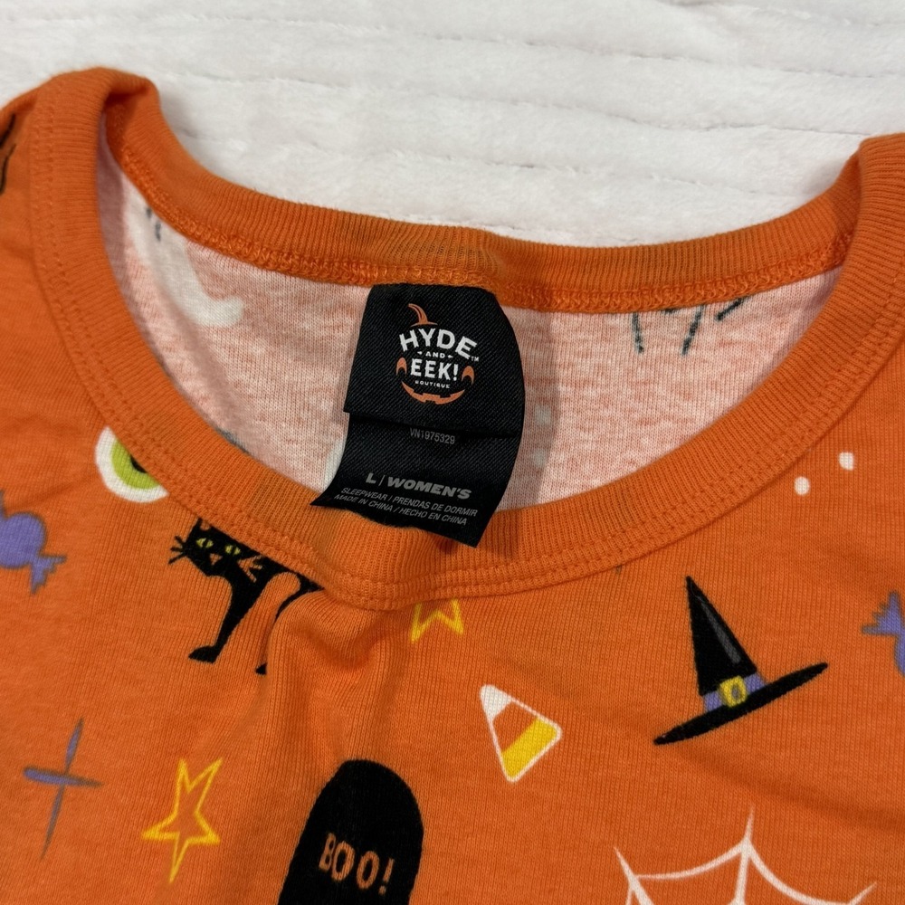 Hyde & EEK! Boutique Women's Halloween Pajama Set Orange Ghost Cat Bat Sleepwear - Picture 3 of 6